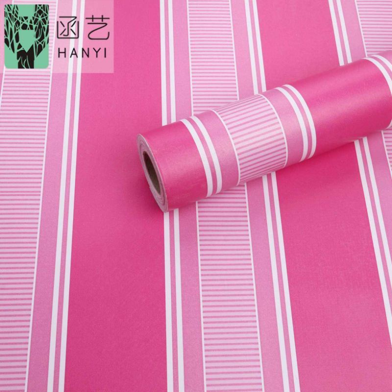 Wallpaper Dinding Sticker Dinding Garis Pink Minimalis Ruang Tamu