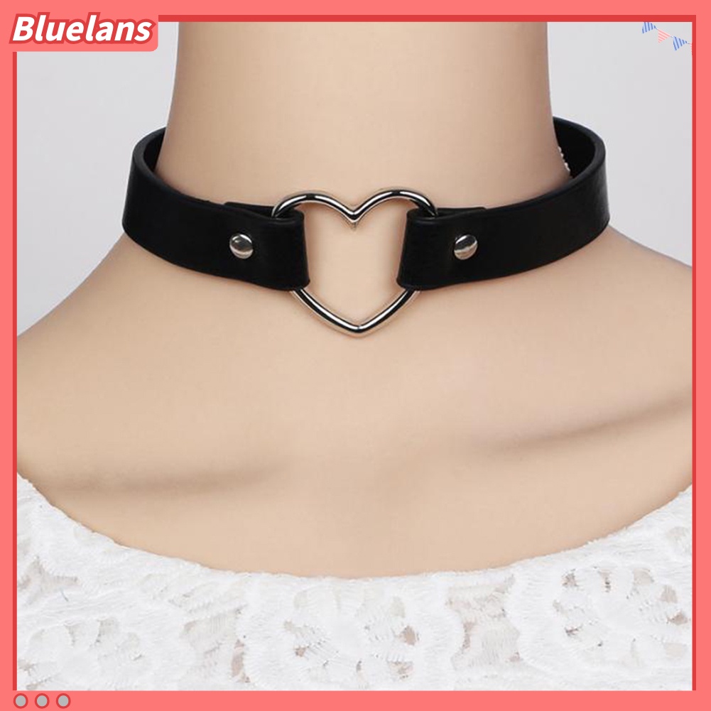 Bluelans Fashion Women Peach Heart Punk Collar Necklace Adjustable Faux Leather Jewelry