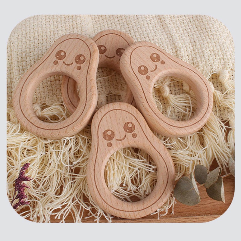 Mary Mainan Teether Bentuk Alpukat Bahan Kayu Bebas BPA Untuk Bayi