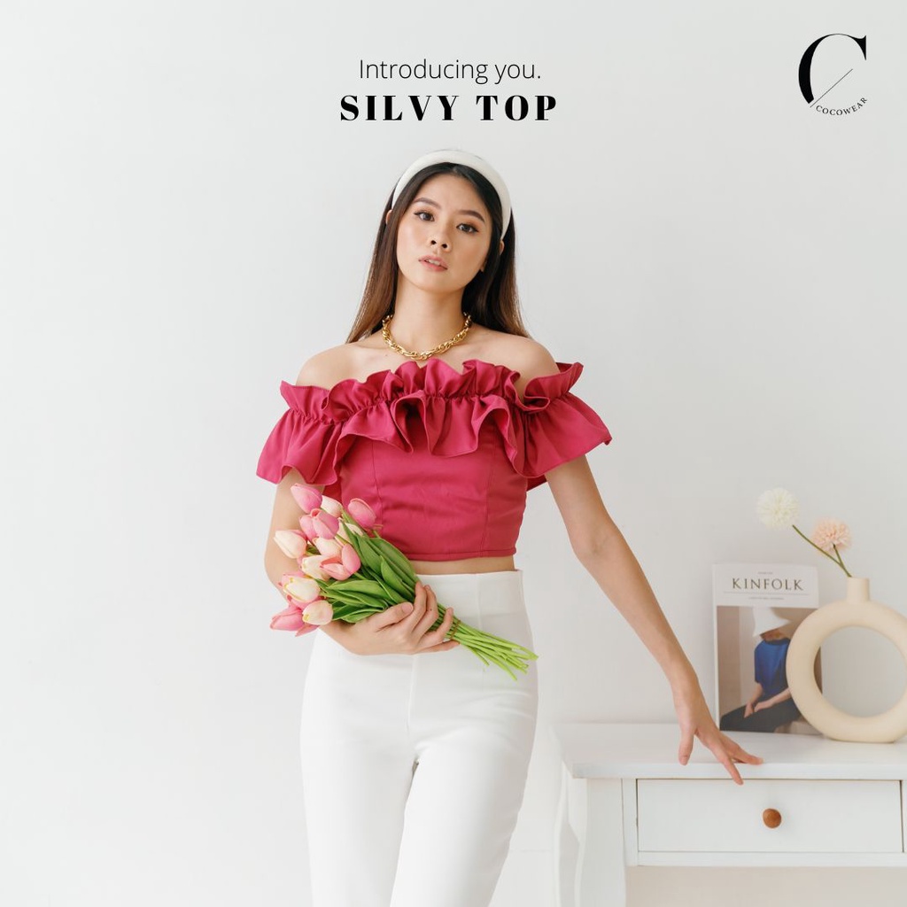 SILVY TOP - ATASAN SABRINA CROP PUFFY SLEEVES PREMIUM WANITA