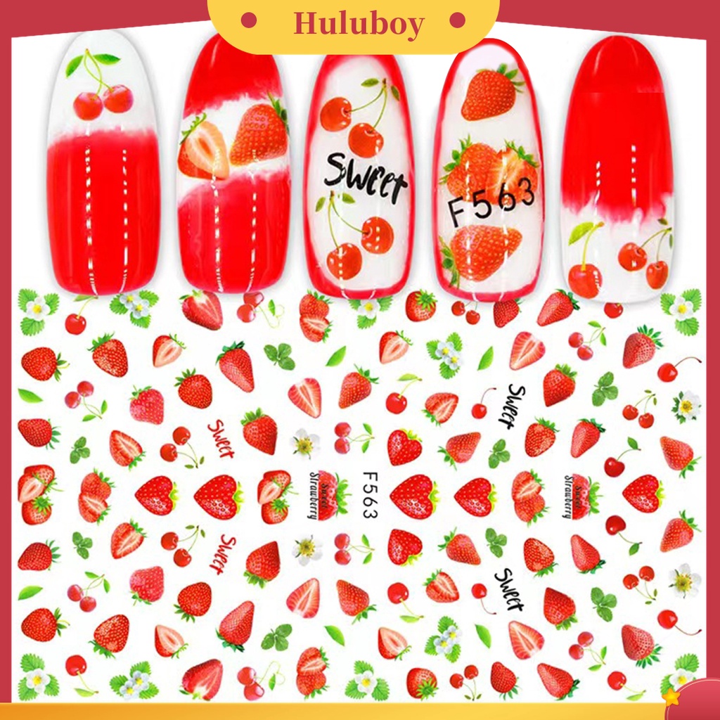 Huluboy Huluboy♡ 11 Pcs / Set Stiker Kuku 3D Aneka Bentuk Buah Strawberry Transfer Air Untuk Musim Panas