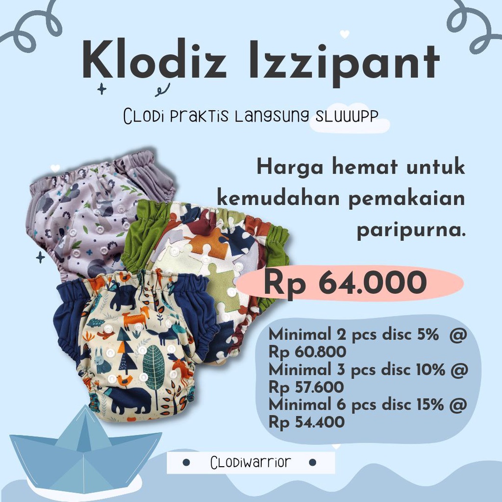 Klodiz Izzipants All In ONE Clodi Celana Praktis Simpel Insert Menyatu Popok Kain Cuci Ulang BB 8-15 kg