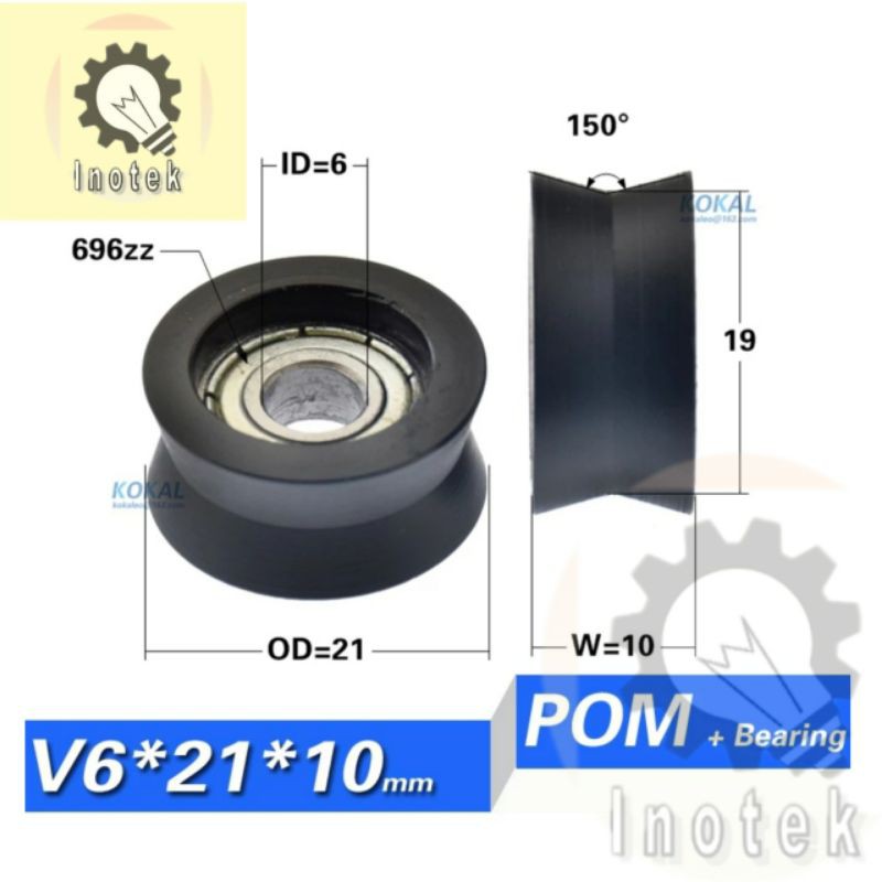 V Groove Bearing 150 Dearajat 6x21x10 mm with 696ZZ Ball Bearing