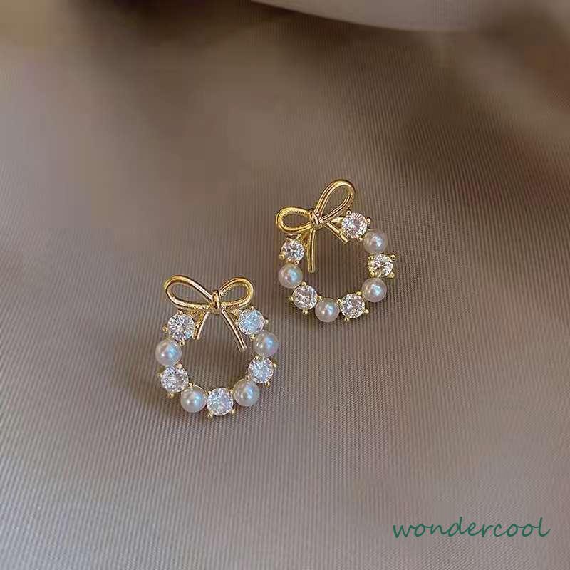 Fashion Korea Sepasang Anting Mutiara Garland Aksesoris Mode-Won