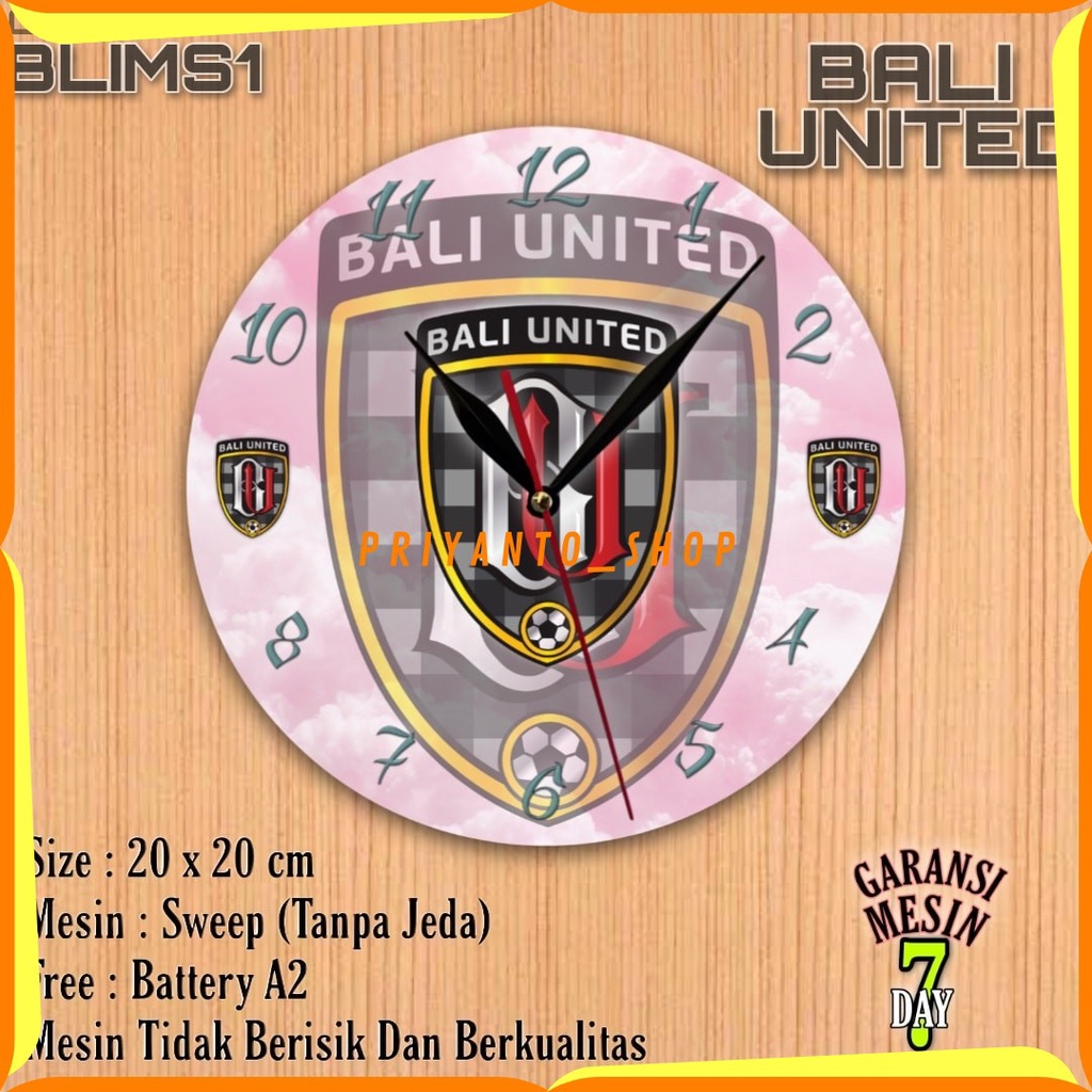 Jam Dinding Team Club Klub Sepakbola BALI UNITED Mesin Halus Sweep