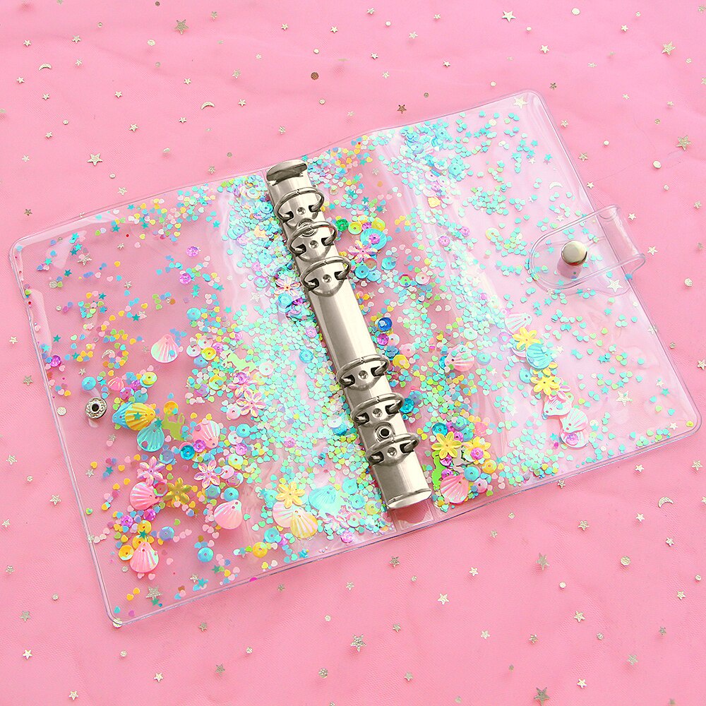 Binder Sequin A5 Ring 6 Sequins PVC Cover Loose Leaf File Organizer A5R6