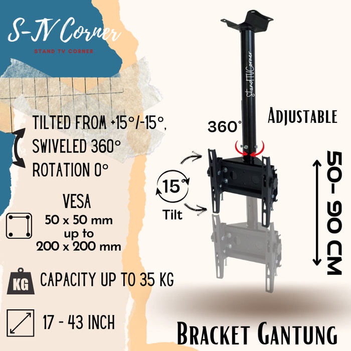 BRACKET TV CEILING/Gantung Plafon 22 24 32 40 43 inch maksimal 1meter