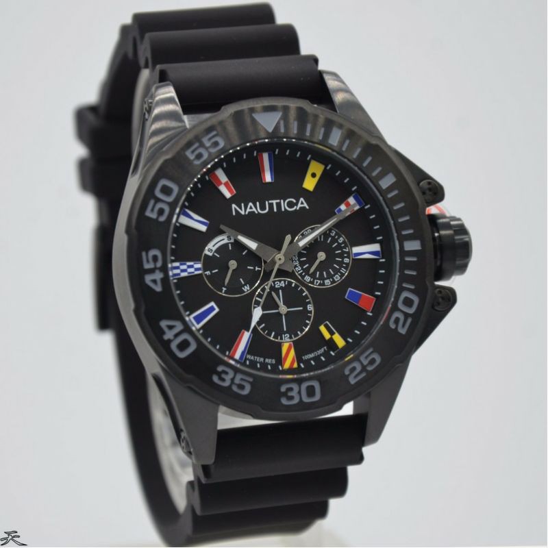 Jam Tangan Pria Nautica NAPMIA001 Hitam Rubber Karet Original Murah