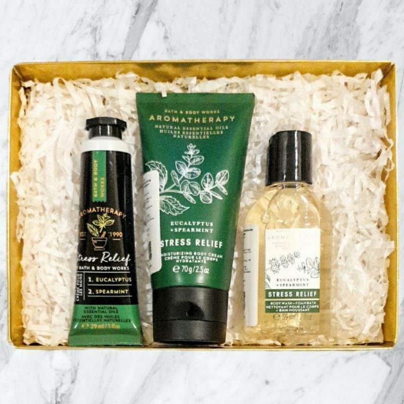 BBW AROMATHERAPHY STRESS RELIEF EUCALYPTUS SPEARMINT TRAVEL SIZE GIFT SET PAKET BATH &amp; BODY WORKS