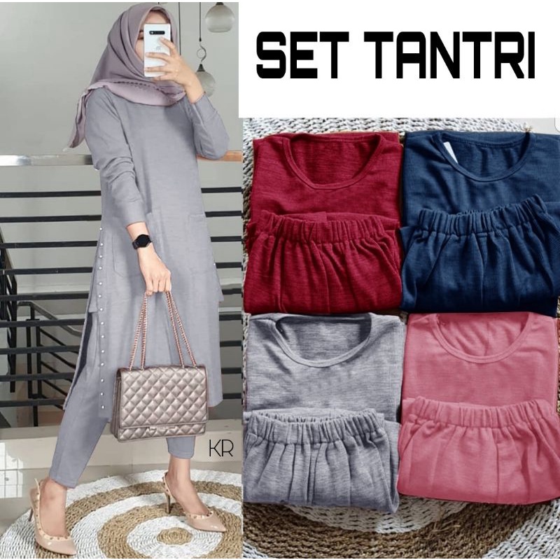 SET CELANA TUNIK TANTRI MUTIARA, JERSEY, GAMIS HIJAB MUSLIM, SETELAN