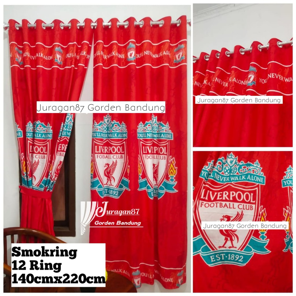 [HUSNA COLLECTION] Gorden Sepak Bola / Gorden Motif Liverpool / Hordeng Liverpool Gorden Anak Katun Smokring 12 Ring 140cm x 220cm