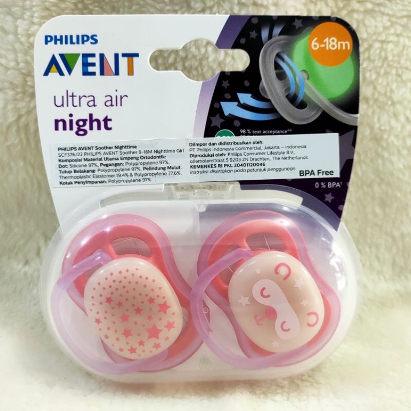 Philips Avent Ultra Air Pacifier 18m+ Orthodontic &amp; BPA Free Isi 2 / Empeng Avent