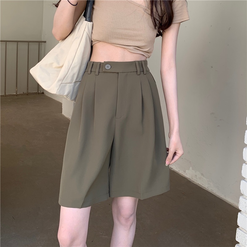 XIAOZHAINV Korean Style Casual High Waist Celana Pendek Wanita