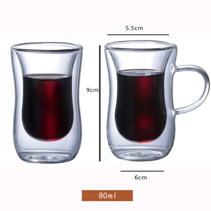 Cangkir Kopi Cretive Double Layer Glass Coffee Model Eropan 80ml - Biasa