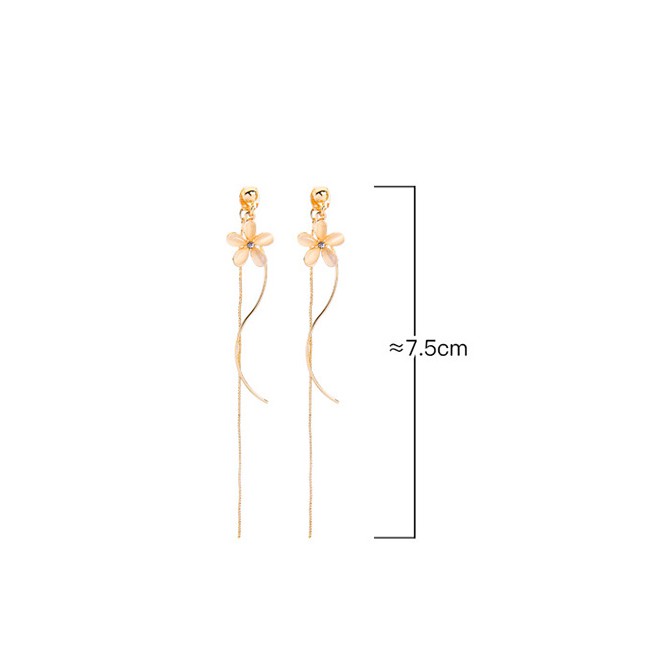 LRC Anting Tusuk Fashion Gold S925 Sterling Silver Diamond Flower Tassel Earrings F95542