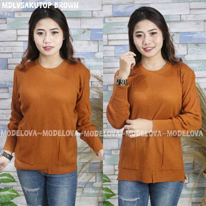 MDLV ~ SAKU TOP RAJUT ATASAN RAJUT LENGAN PANJANG BAJU RAJUT MURAH BEST SELLER FASHION WANITA