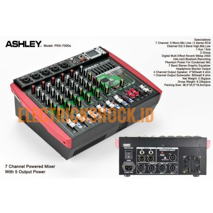 Power Mixer Ashley PRX7000S 7CH + SUBWOOFER (USB-BLUETOOTH)