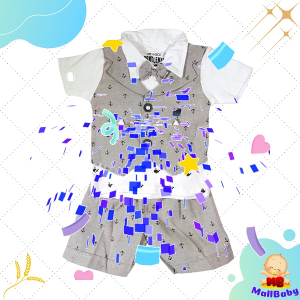 Baju Bayi Laki Laki 0 1 2 3 4 5 6 Bulan Setelan Baju Pesta Bayi Rompi Dasi - LG