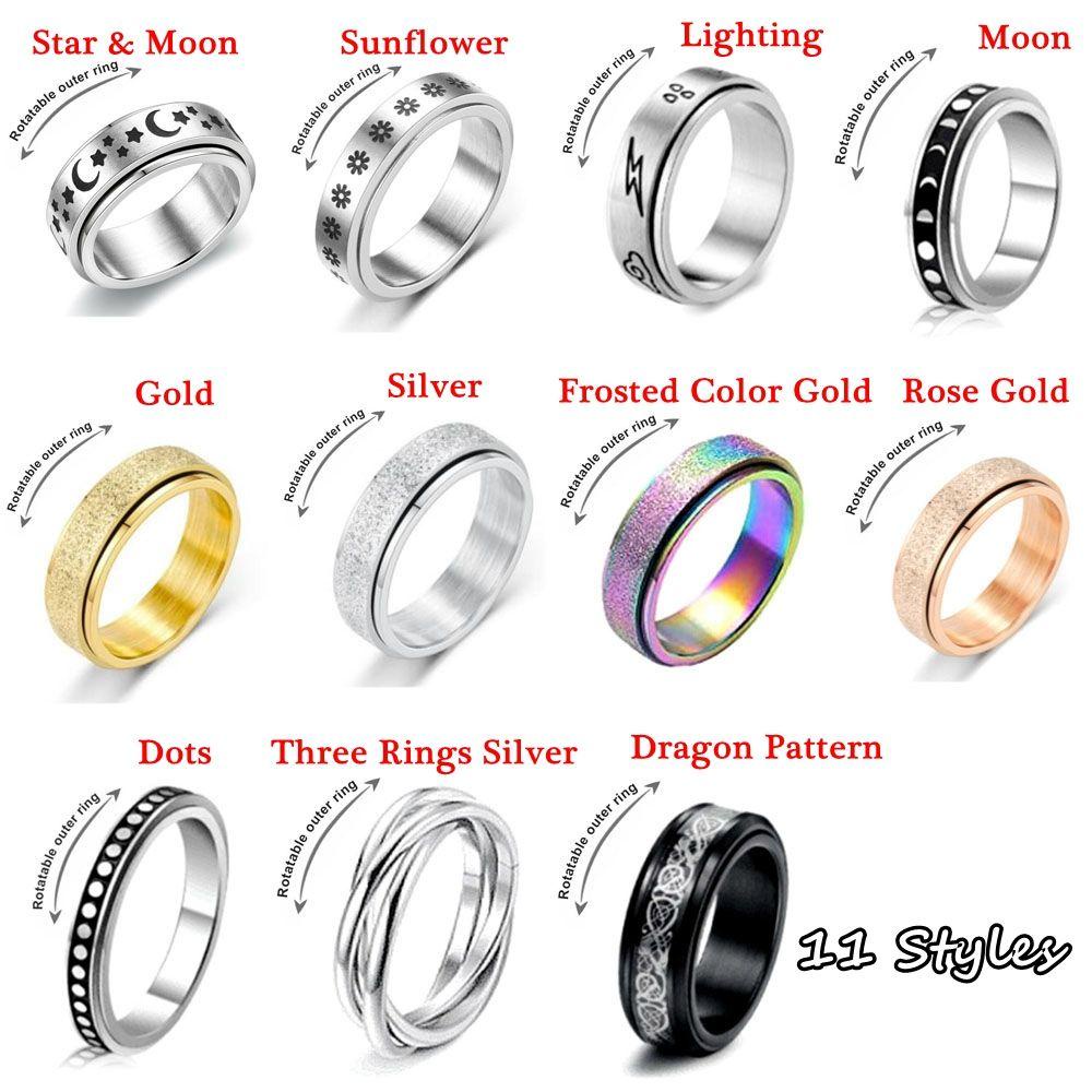 Top Turn Matte Color Ring Aksesoris Pesta Warna Silver Gold Untuk Kecemasan Cincin Stainless Steel