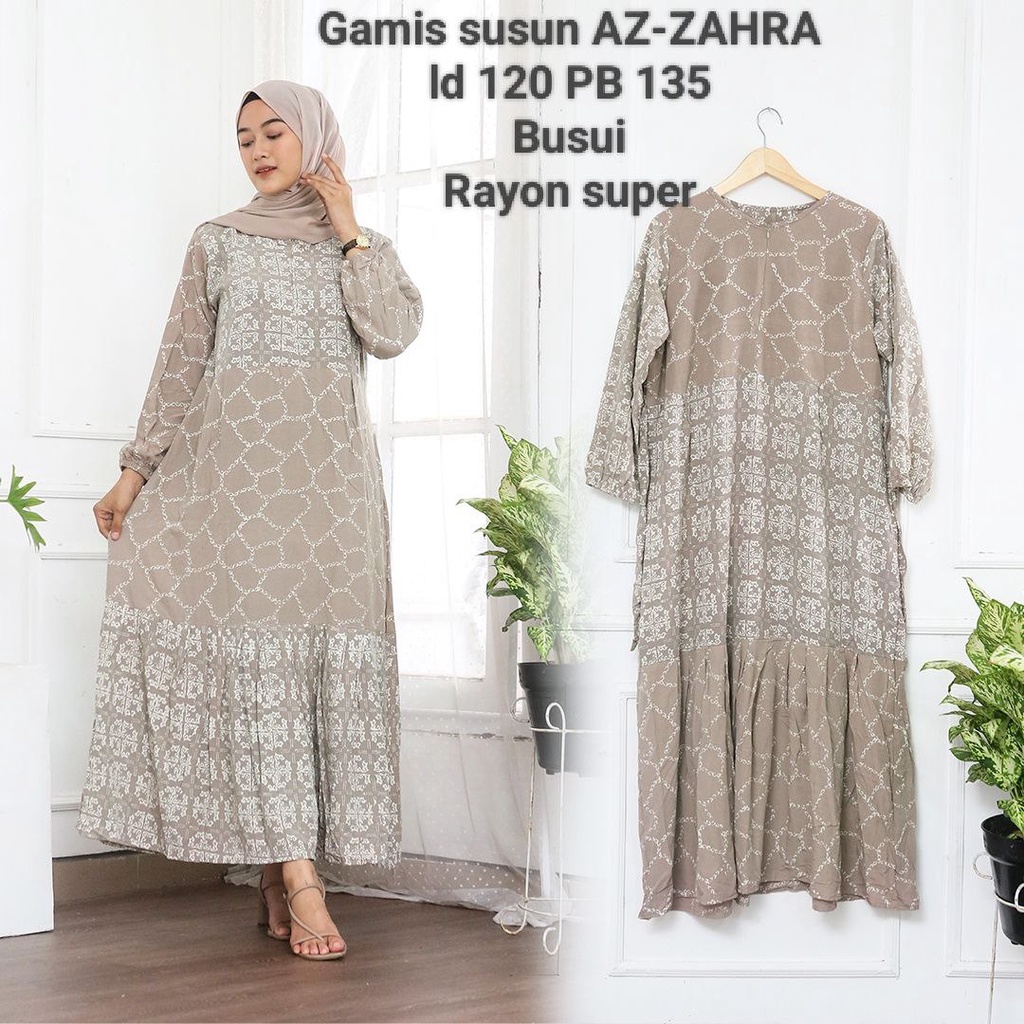 GAMIS RAYON AZ-ZAHRA MODEL SUSUN JUMBO LD 120 MOTIF SOFT RESLETING DEPAN KEKINIAN BATIK CAP PEKALONGAN