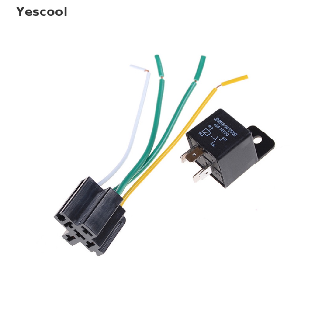 Yescool 2 Set Relay DC 12V 40A 4 Pin 4 Kabel Dan Socket 40amp Untuk Mobil