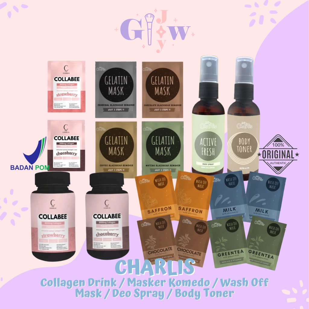 CHARLIS masker komedo / wash off mask bilas / collabee / deo spray / body toner collagen drink minuman kecantikan gelatin facemask blackhead murah bpom bilas mencerahkan deodorant ketiak ketek badan tubuh 10 5 gram bau badan