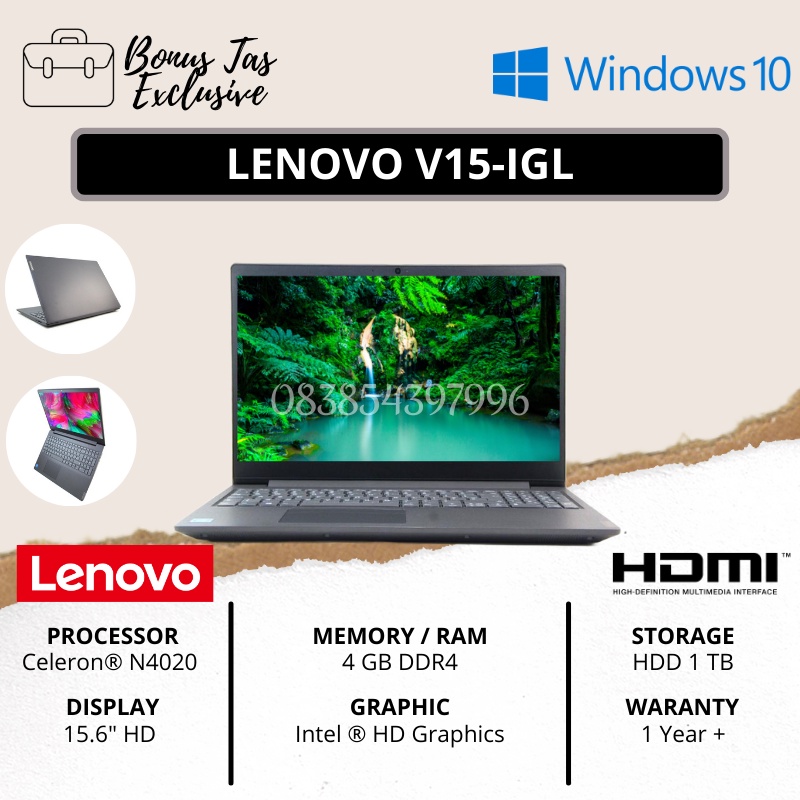 TERMURAH ! LENOVO ORIGINAL V15-IGL - CELERON N4020 - RAM 4GB DDR4 - HDD 1TB - 15.6&quot; HD - BONUS TAS - TEKNO KITA