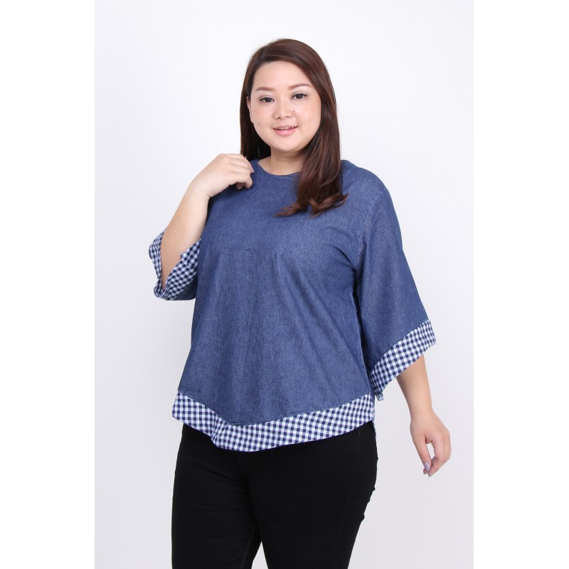 Atasan Wanita Baju Jeans Kombinasi / Baju Denim Kombinasi - JSK 3912 Big Size