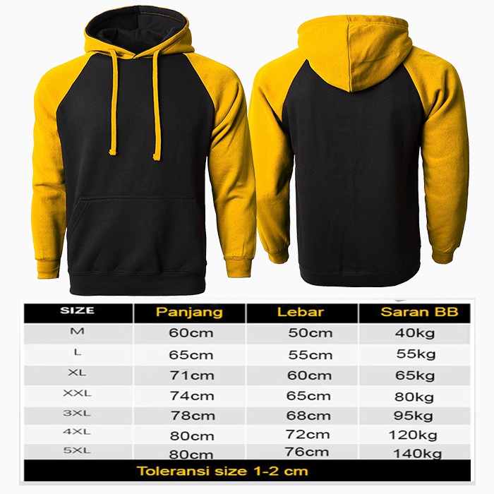 Jaket Polos Big Size Hitam Kuning M L XXL XXXL XXXXL XXXXXL Raglan Sleeve Jacket Oversize BLACK YELOW