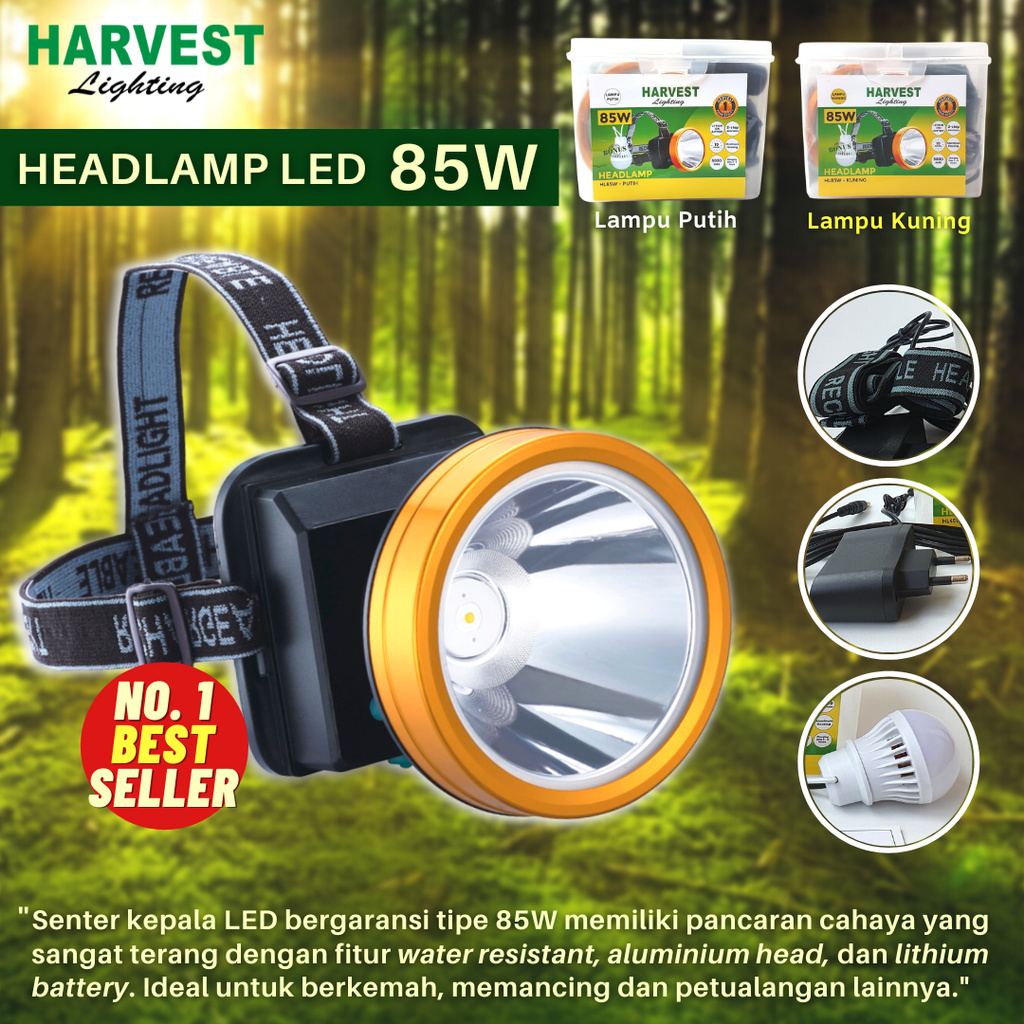 85W Headlamp HARVEST LIGHTING Senter Kepala LED 3000Mah Lampu Emergency Travel Hunting Rechargeable Original Berkualitas Bergaransi