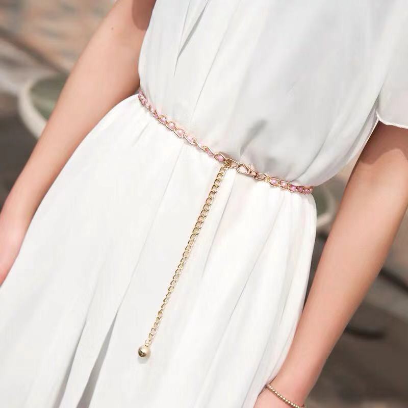 Ikat Pinggang Belt Rantai Slim Model Mutiara Imitasi Fashion Wanita