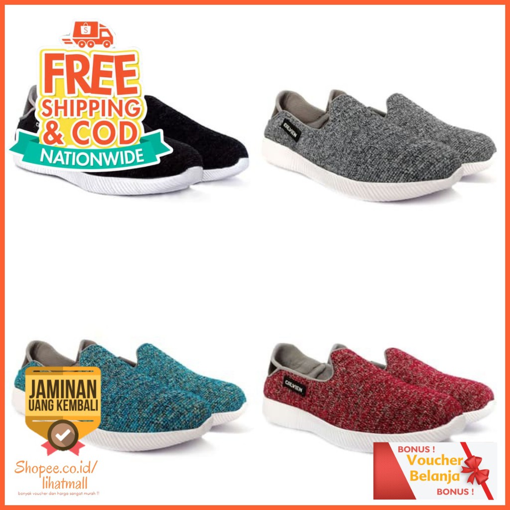 Calvien Sepatu  Wanita Slip On Model Korea Desain Bahan 