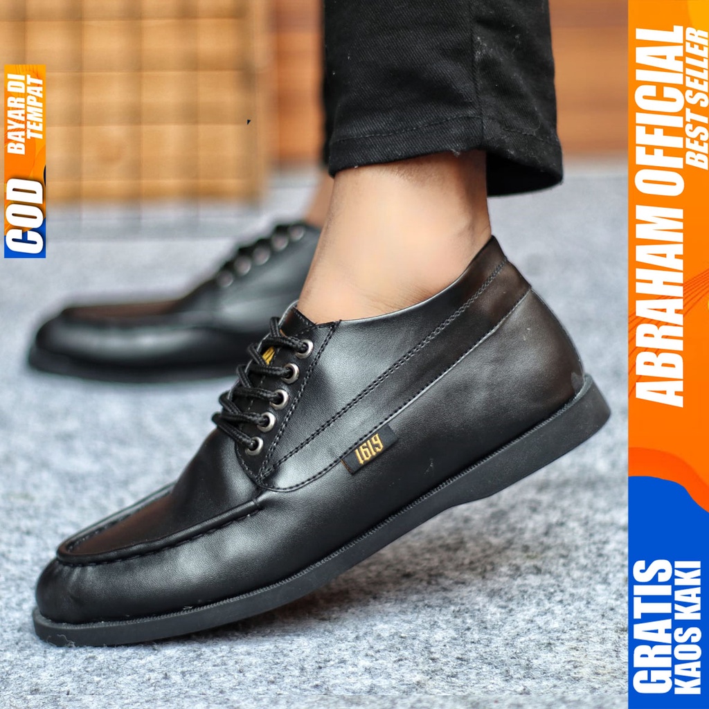 Sepatu Formal Pria Sepatu Casual Pria Kulit Pu Tali Sepatu Pantofel Kerja Kantor Kuliah Kondangan Sepatu Hitam Pria HUGO ABRAHAM