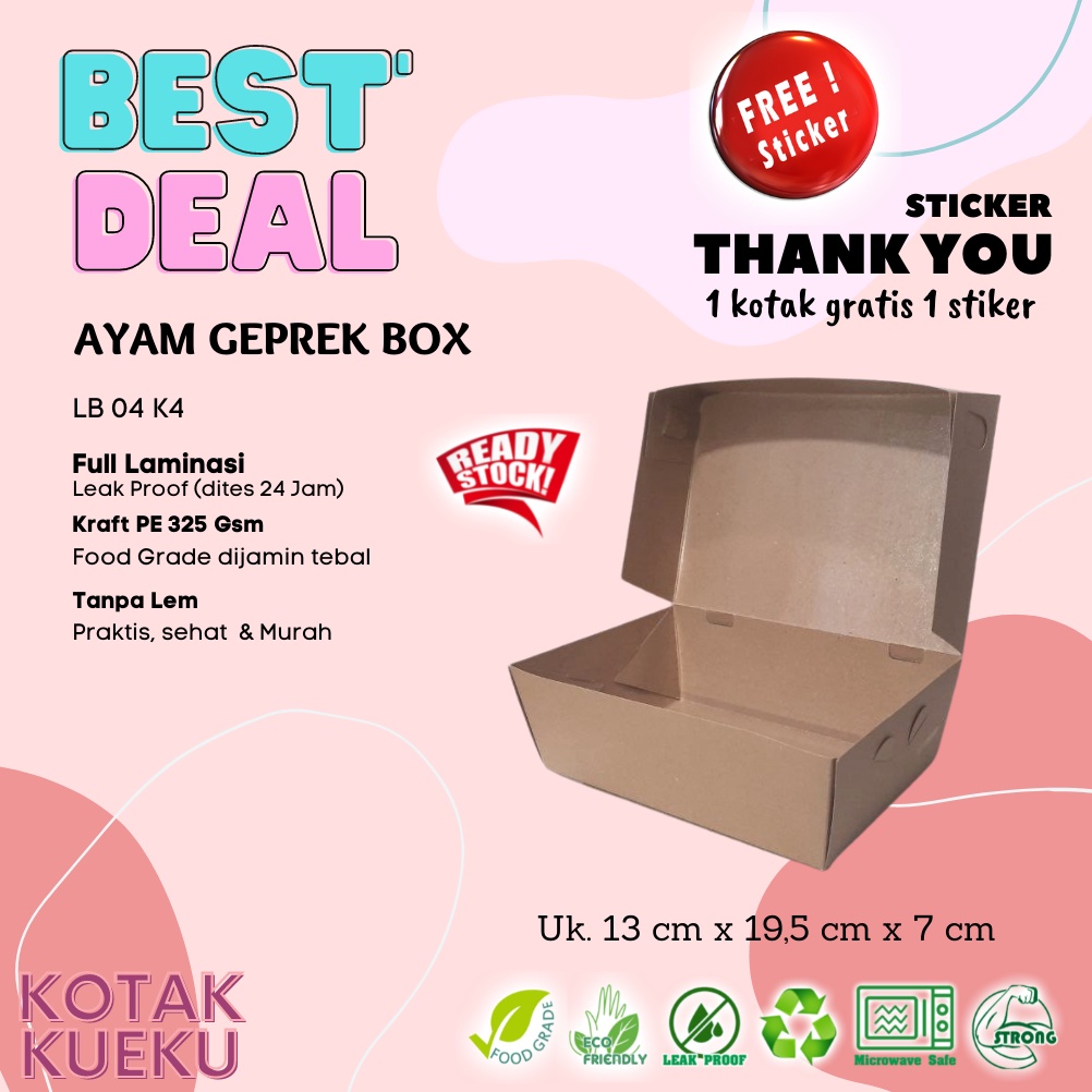 

[10 PCS] LUNCH BOX SZ XL UK 19,5 Cm x 13 Cm x 7 Cm Kotak Kraft