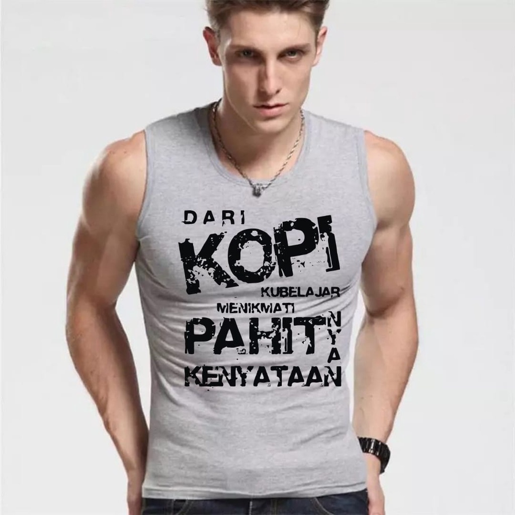 DS - SINGLET PE MOTIF KOPI PAHIT / kaos cowok / kaos singlet / kaos dalem singlet cowok