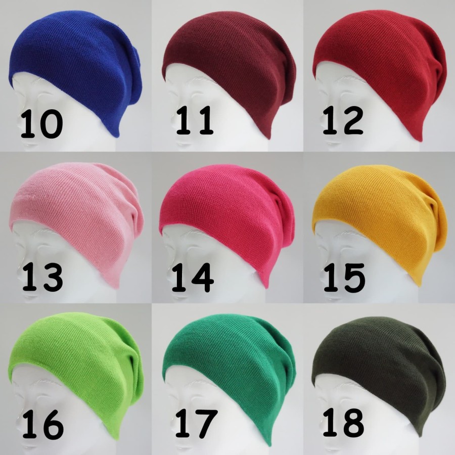 【Warna Dipilih】 Kupluk Beanie All Size Dewasa` Bahan Kaos Polos &amp; Wol