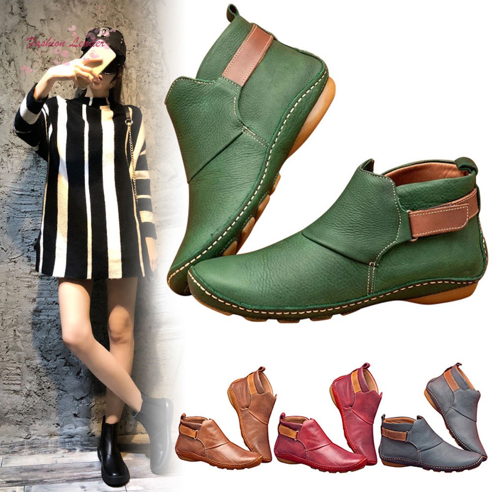 Sepatu Boots Ankle Flat Heel Vintage Wanita Bahan Kulit Sepatu Boots Ankle Flat Heel Vintage Wanita Bahan Kulit