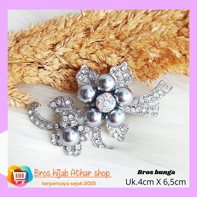 Athar shop COD Bros mutiara kristal fashion korea aksesoris fashion pin bros tuspin-Kamelia silver abu