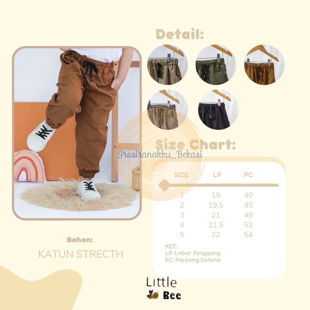 Celana Anak Jogger Laki-Laki Littlebee Warna Abu Tua size 1-5tahun