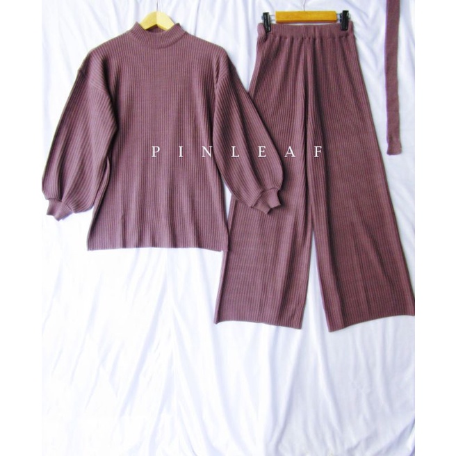 ONE SET-SETCEL KULOT + SWEATER BALON KNIT-SCBLN-Burgundy rose