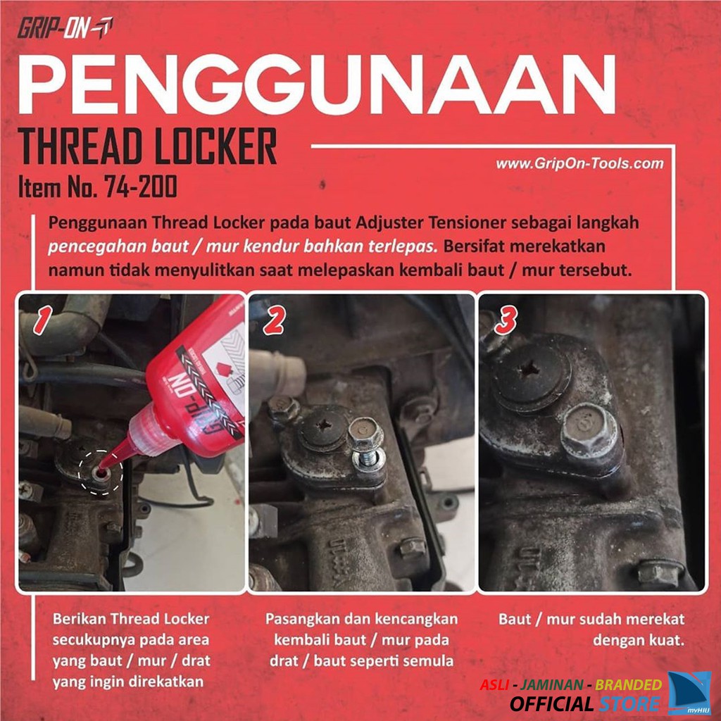 Cairan Lem Pengisi Celah Baut Anti Getar - Thread Locker GRIP-ON