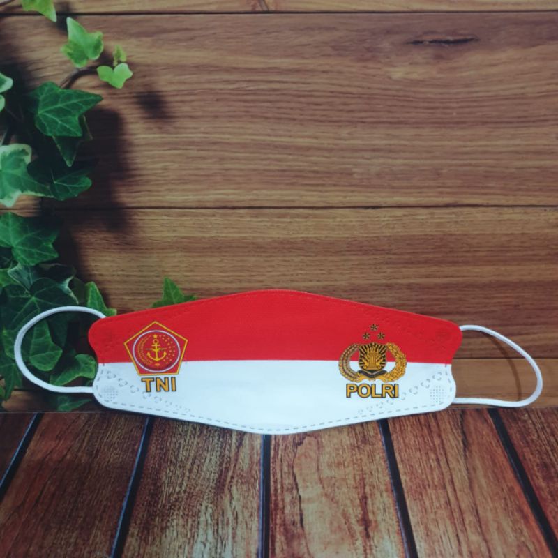 Masker Kf 94 Kf94 Kn94 Merah Putih Logo Tni Polri Earloop.