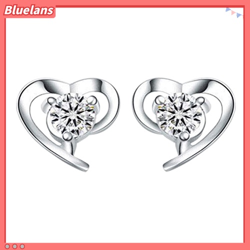 Anting Stud 925 Sterling Silver Bentuk Hati Kubik Zirkonia Untuk Wanita