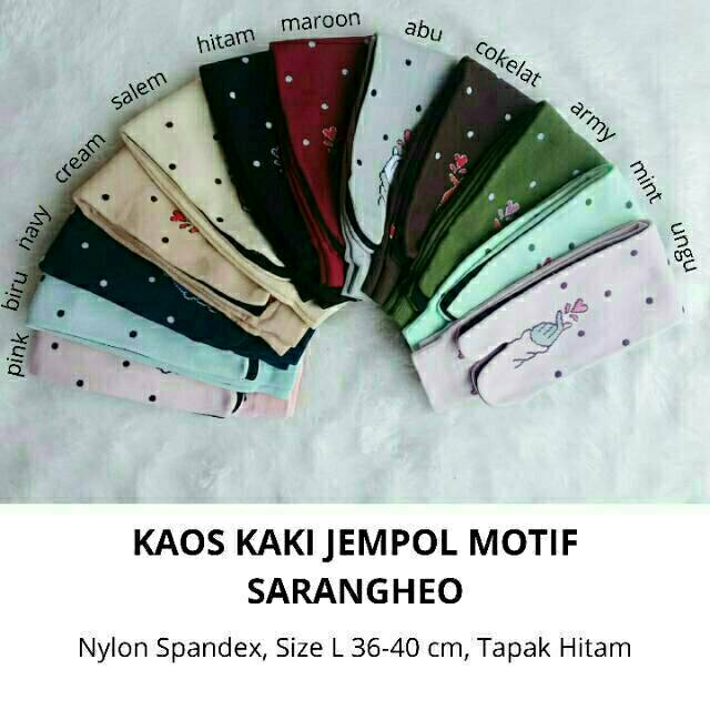 Kaos Kaki Jempol Wanita Muslimah Motif Sarangheo (Tapak Hitam, Nylon Spandex Size L, Panjang, Murah)