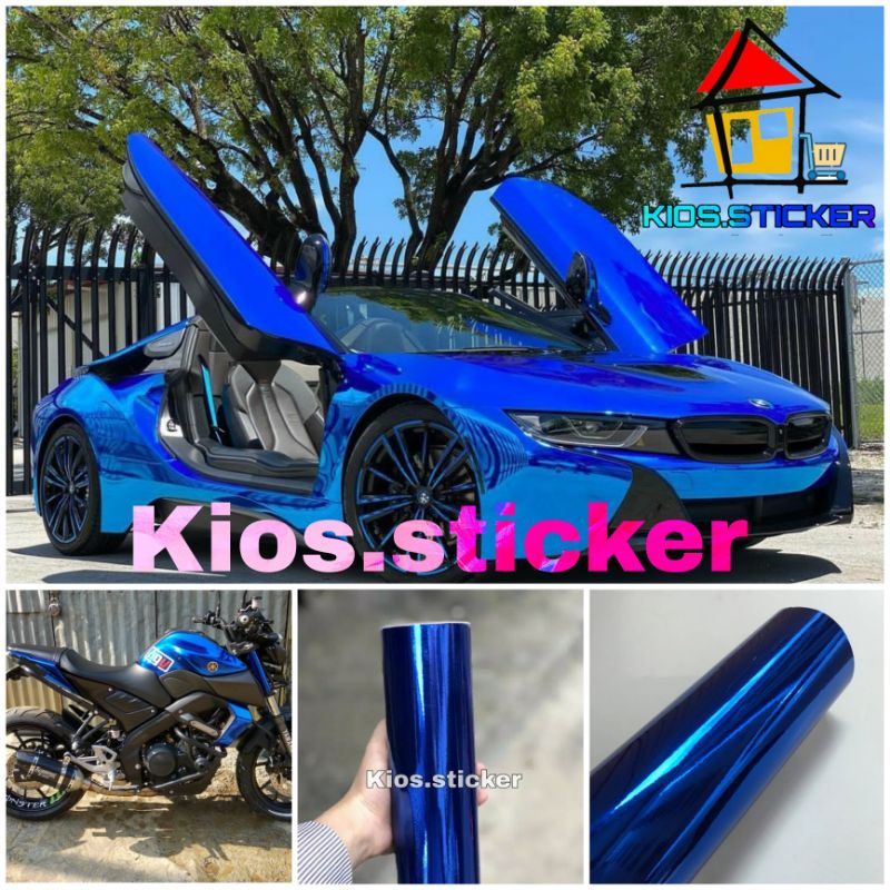 Stiker Skotlet Biru Metalik Crome Stiker Motor Krom Biru Dongker