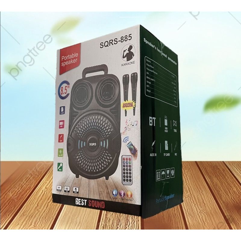 Speaker Bluetooth 8,5Inchi SQRS 885 Bonus 2 Microphone /Speaker Wireless Radio fm/Salon Aktif Super Bass Best Sound/Speaker Portable 8,5 Inchi aktif Speaker