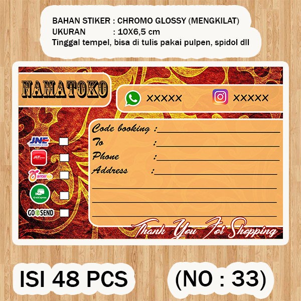 

( STIKER PENGIRIMAN ) Shipping label ( /pack isi 48pcs no.33 )