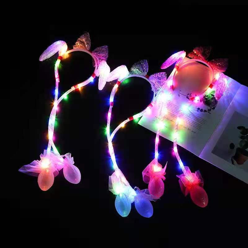 Bando bunny kelinci lampu led pelangi warna / Bando natal dan tahun baru anak