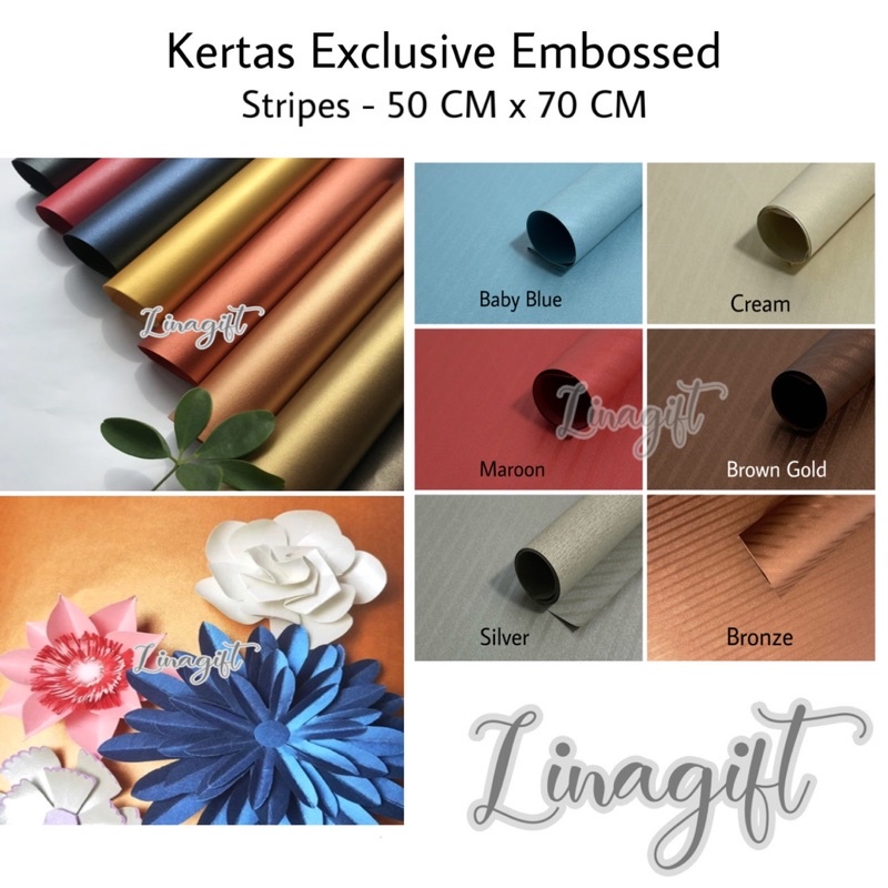 KERTAS EXCLUSIVE EMBOSSED STRIPES - GIFT WRAP PEARL PAPER / KERTAS KADO EXCLUSIVE DOFF TEXTURE 3D EMBOS TIMBUL GOLD PINK PURPLE NAVY BLUE BLACK GRAY SILVER RED MAROON TOSCA BLACK BUNGKUS HAMPERS LEBARAN SELAMAT IDUL FITRI EID MUBARAK HAPPY IDUL ADHA