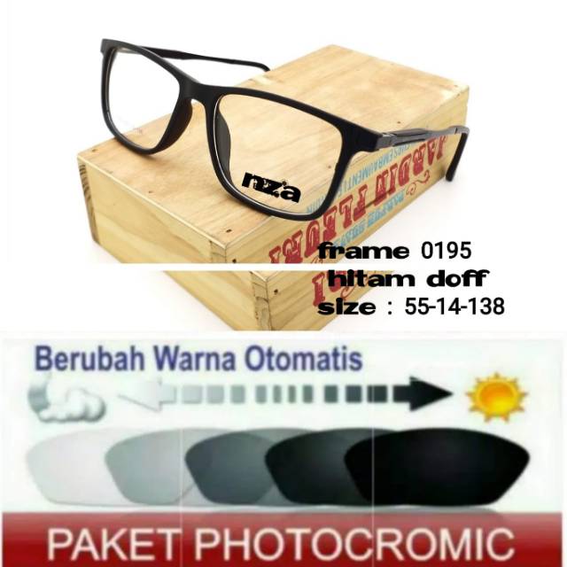 Frame Kacamata Pria Sporty 0195 + Lensa Photocromic, Anti Radiasi, Minus dan Anti UV